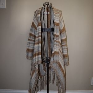 Knox Rose Womens Open Front Sweater Boho Fringe